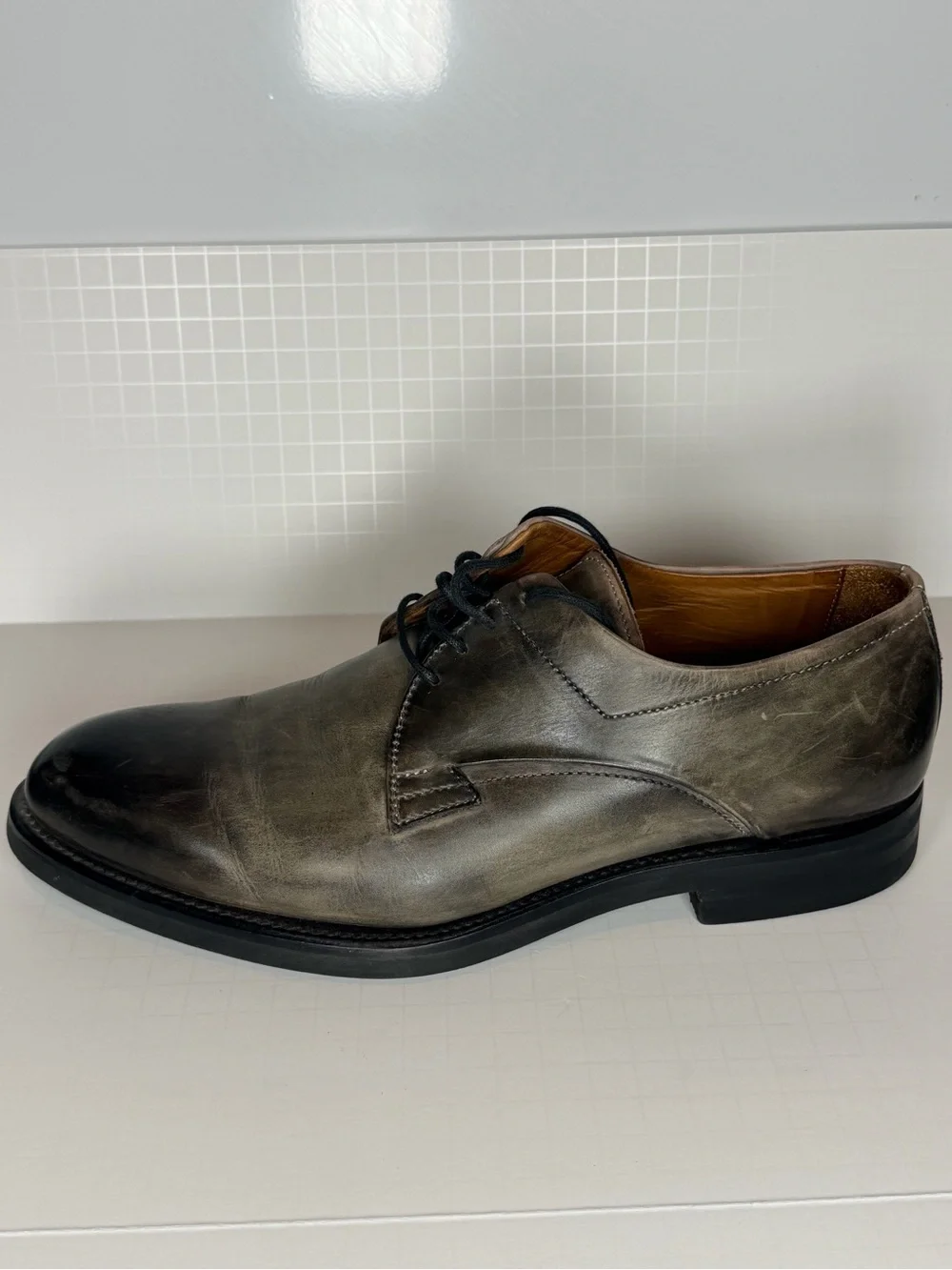 Macri Men's Distressed Brown-to-Black Burnished Leather Derbys